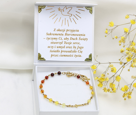 bransoletka różaniec z bursztynem pozłacana 1841/5