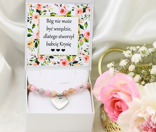 1600 bransoletka z sercem grawerowanym kamienie naturalne