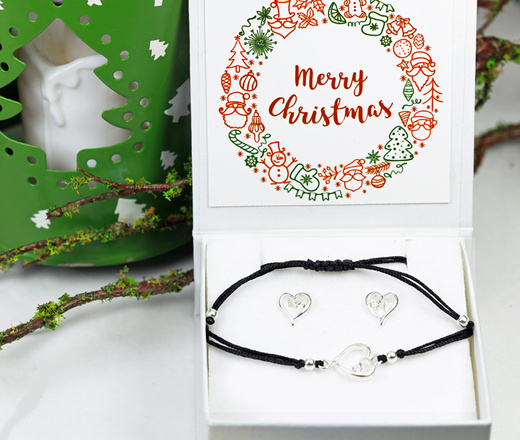 1447 komplet celebrytka srebro 925 serca