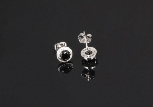 Kol 599/334 kolczyki czarne cyrkonie, białe złoto