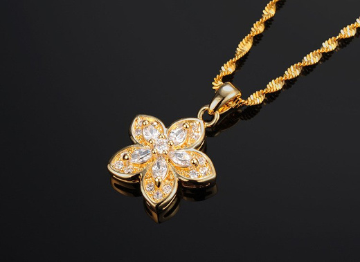 NK599/466 NASZYJNIK żółte złoto cyrkonie kwiat