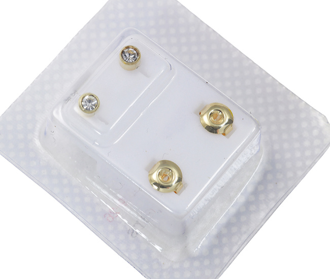 kolczyki z cyrkoniami sterylne złote stal chirugriczna kosmetyczne 1777/18