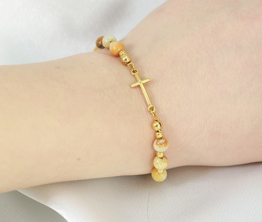 1627/3 bransoletka różaniec srebro 925 pozłacane z chryzantemy