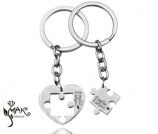 BK915 Breloki do kluczy dla zakochanych serce puzzel grawer