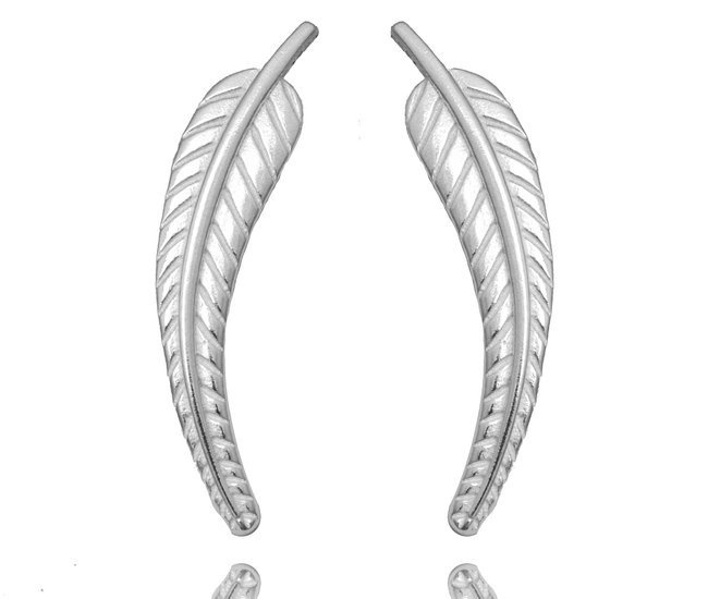 480/346  kolczyki srebrne 925 nausznice liście pióra