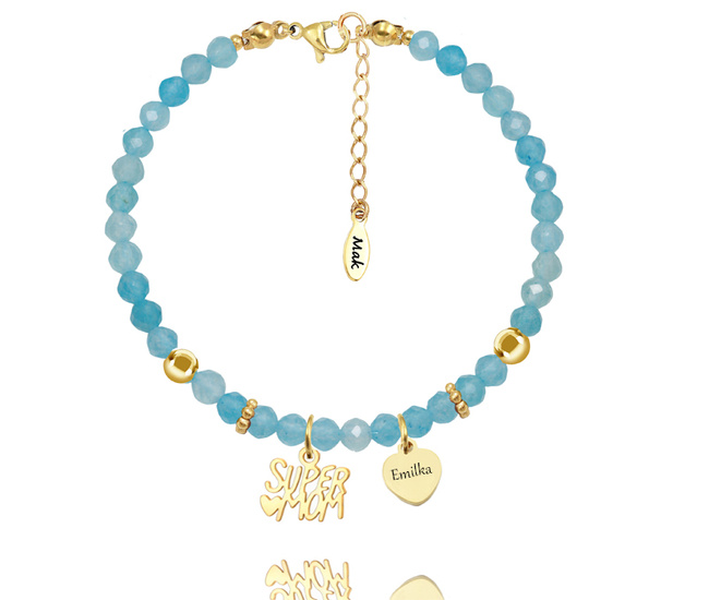 1728/29 bransoletka damska koniczynka z grawerem kalcedon niebieski