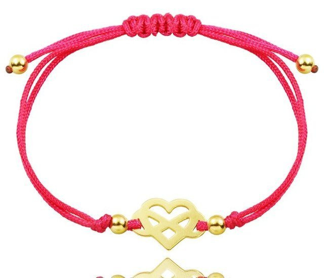 1045 BRANSOLETKA Z GRAWEREM srebrne pozłacane serce infinity  na sznureczku