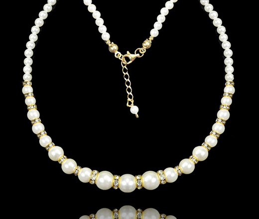 1361 komplet srebrny pozłacany z perełkami i kryształkami