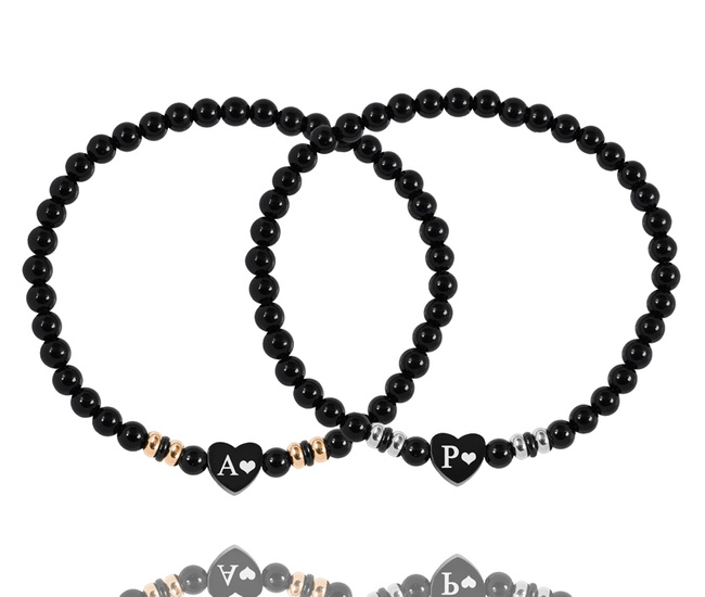 1632 bransoletka dla par stal szlachetna z kamieniami naturalnymi i grawerem