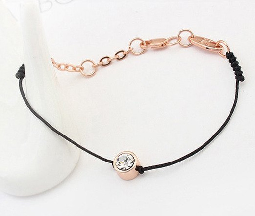 Br 599/647 BRANSOLETKA czarny sznureczek z krystaliczną cyrkonią, różowe złoto