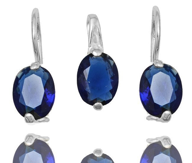 480/371 Komplet srebrny 925 owalne cyrkonie niebieskie