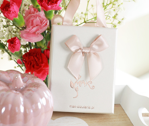 Pudełko /torebka kremowo różowe z logo