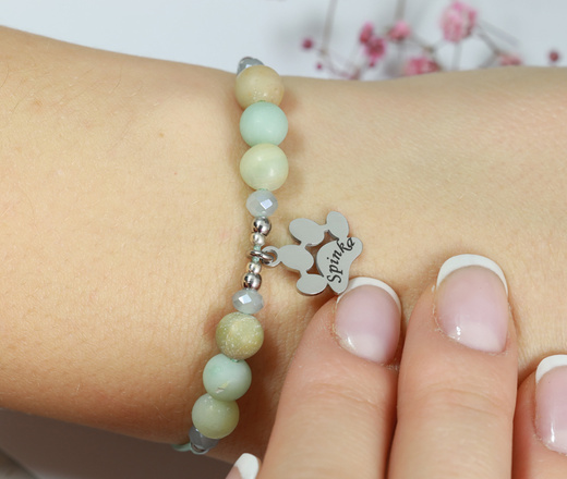 1740 miętowa bransoletka z łapką z grawerem i amazonitem