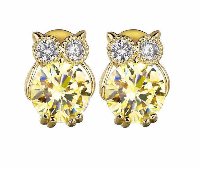 Kol 599/1068 KOLCZYKI Sowy sówki pozłacane cyrkonie crystal