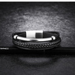Br599/797 BRANSOLETKA Z GRAWEREM męska skóra czarna stalowa blaszka