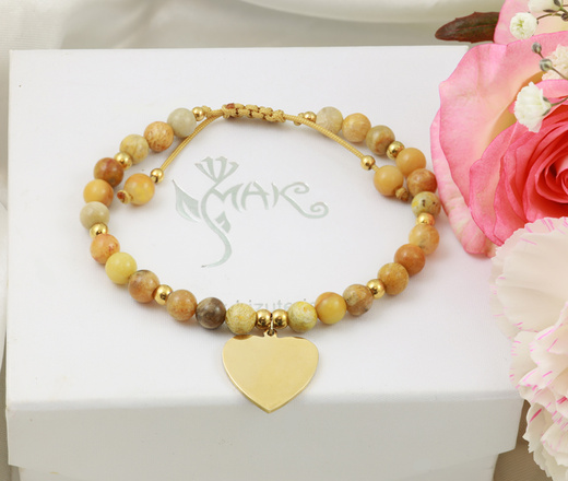 1602 bransoletka z sercem grawerowanym kamienie naturalne