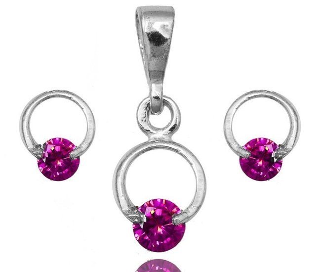 480/335  Komplet srebrny 925, cyrkonią różową kolczyki, wisiorek .