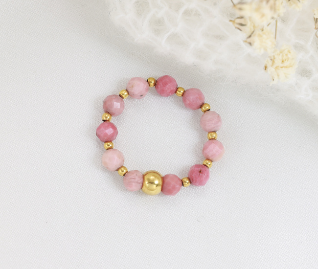 Pierścionek pozłacany z kamieniami naturalnymi elastyczny 1782/1