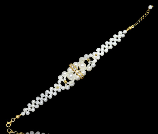 1367 naszyjnik srebrny pozłacany z perełkami i kryształkami