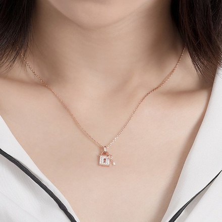 1064/7 Naszyjnik różowe złoto kłódka i kluczyk srebrny 925