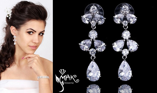 Kol 686/9 KOLCZYKI ślubne, cyrkonie długie Piękne