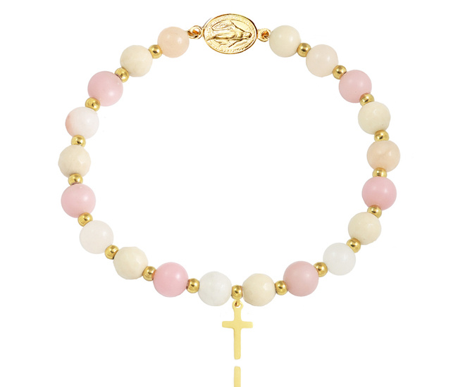 1672/2  bransoletka różaniec srebro 925 pozłacane  z kamieniami naturalnymi