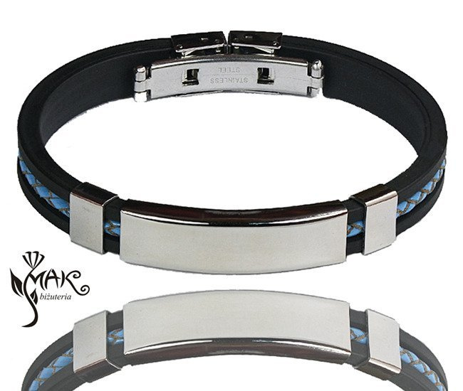 BR610 BRANSOLETKA Z GRAWEREM męska kauczuk skóra jeansowa