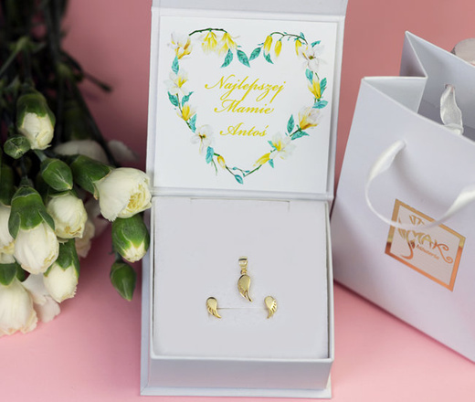 114/10 Komplet srebrny p 925 pokryty 24 karatowym złotem skrzydełka