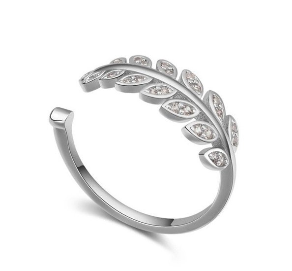 p599/439 PIERŚCIONEK obrączka liść cyrkonie roz. 17