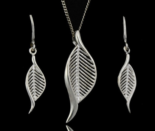 480/114 komplet srebrny ażurowe liście