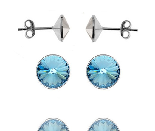 696 Kolczyki Swarovski Elements 6 mm srebro 925 aquamarine błękitny