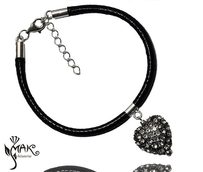 BR742 bransoletka choker srebro 925 CZARNY serce