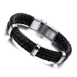 Br599/412 BRANSOLETKA Z GRAWEREM męska skóra czarna stalowa blaszka