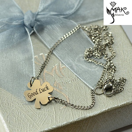 NK725 NASZYJNIK z GRAWEREM koniczynka stal piękny