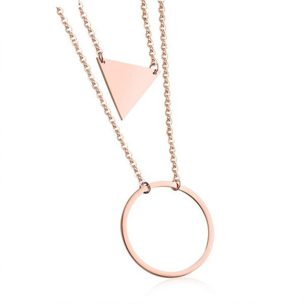 Nk 599/730 NASZYJNIK ze stali podwójny kółeczko trójkąt różowe złoto