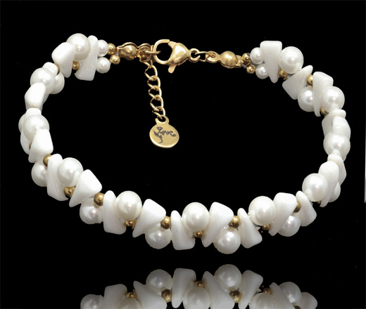 bransoletka ślubna pozłacana z perełkami wyplatana ręcznie 1816/6 