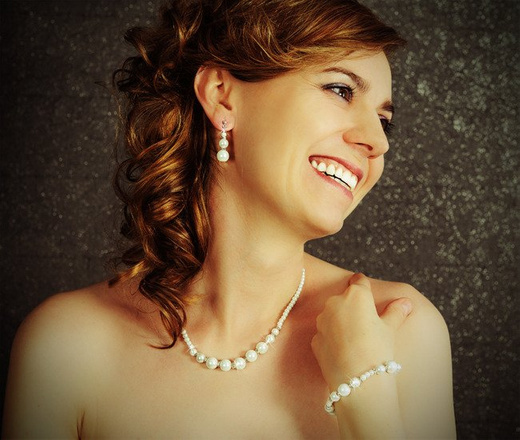 KPL430 PIĘKNY KOMPLET PEREŁKI + PUDEŁKO biżuteria ślubna, biżuteria na ślub