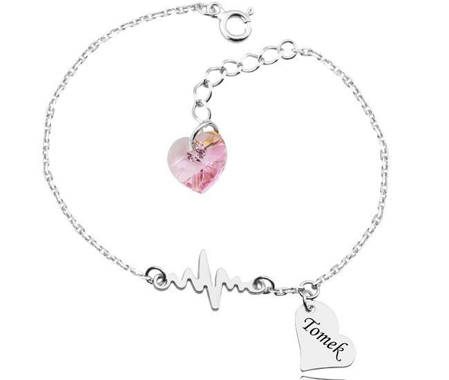 1063 bransoletka z grawerem srebro 925  linia życia serce Swarovski Elements