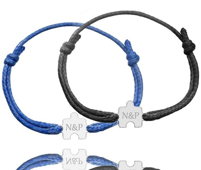 1033 bransoletki dla pary z grawerem  puzzle na  sznurku regulowane