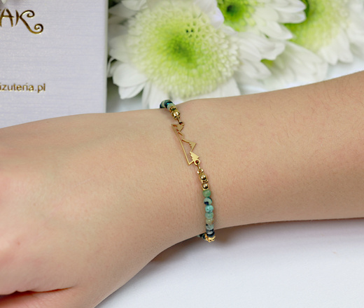 1733/10 bransoletka grawerowana z górami i turkusem afrykańskim pozłacana