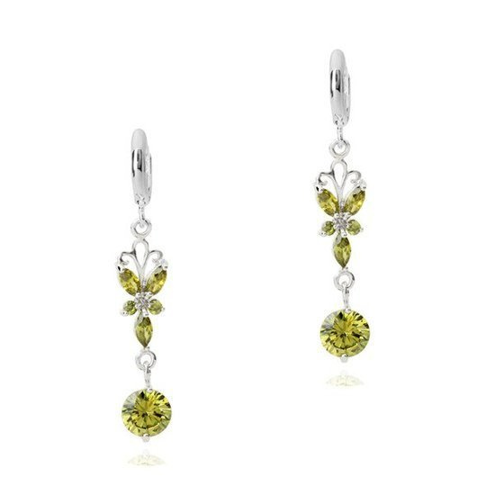 Kol 599/671 KOLCZYKI z oliwkowym motylkiem i łezkami, długie i Piękne, srebrne