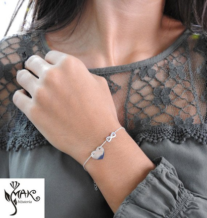 BR836 bransoletka grawerunek laser celebrytka serce infinity srebro 925