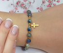 1737/2 niebieska bransoletka różaniec złocona z kamieniami naturalnymi