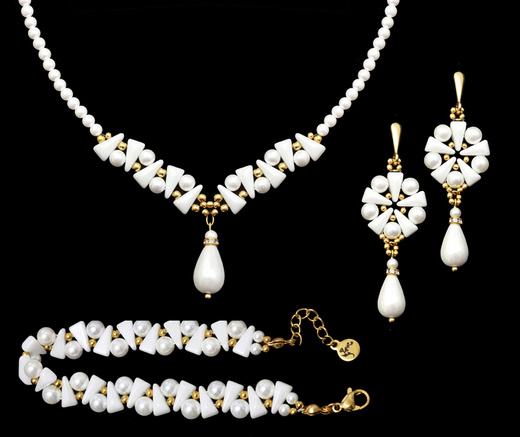 bransoletka ślubna pozłacana z perełkami wyplatana ręcznie 1816/6