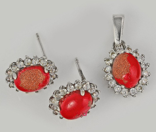 480/227 komplet srebrny z brązowymi kamieniami