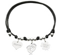 1002M  BRANSOLETKA Z GRAWEREM srebrna na sznurku serce, miś, stópki