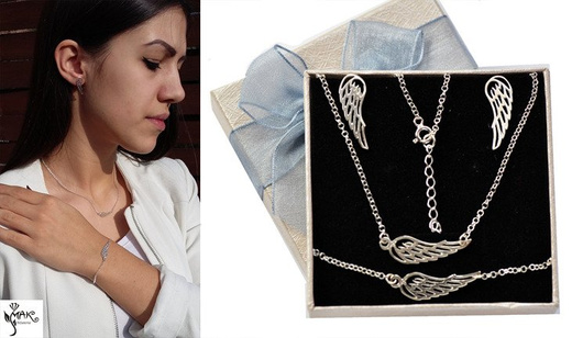 KPL777 biżuteria KOMPLET srebrny skrzydło anioła+ pudełko z grawerem