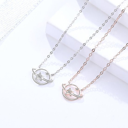 1064/16 Naszyjnik srebrny 925, ziemia planeta z cyrkoniami