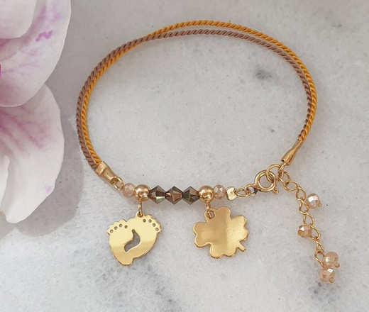 1192 bransoletka srebrna 925 pozłacana z grawerem na jedwabnym sznureczku