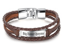 599/1000 męska bransoletka z grawerem skórzana brązowo-srebrna